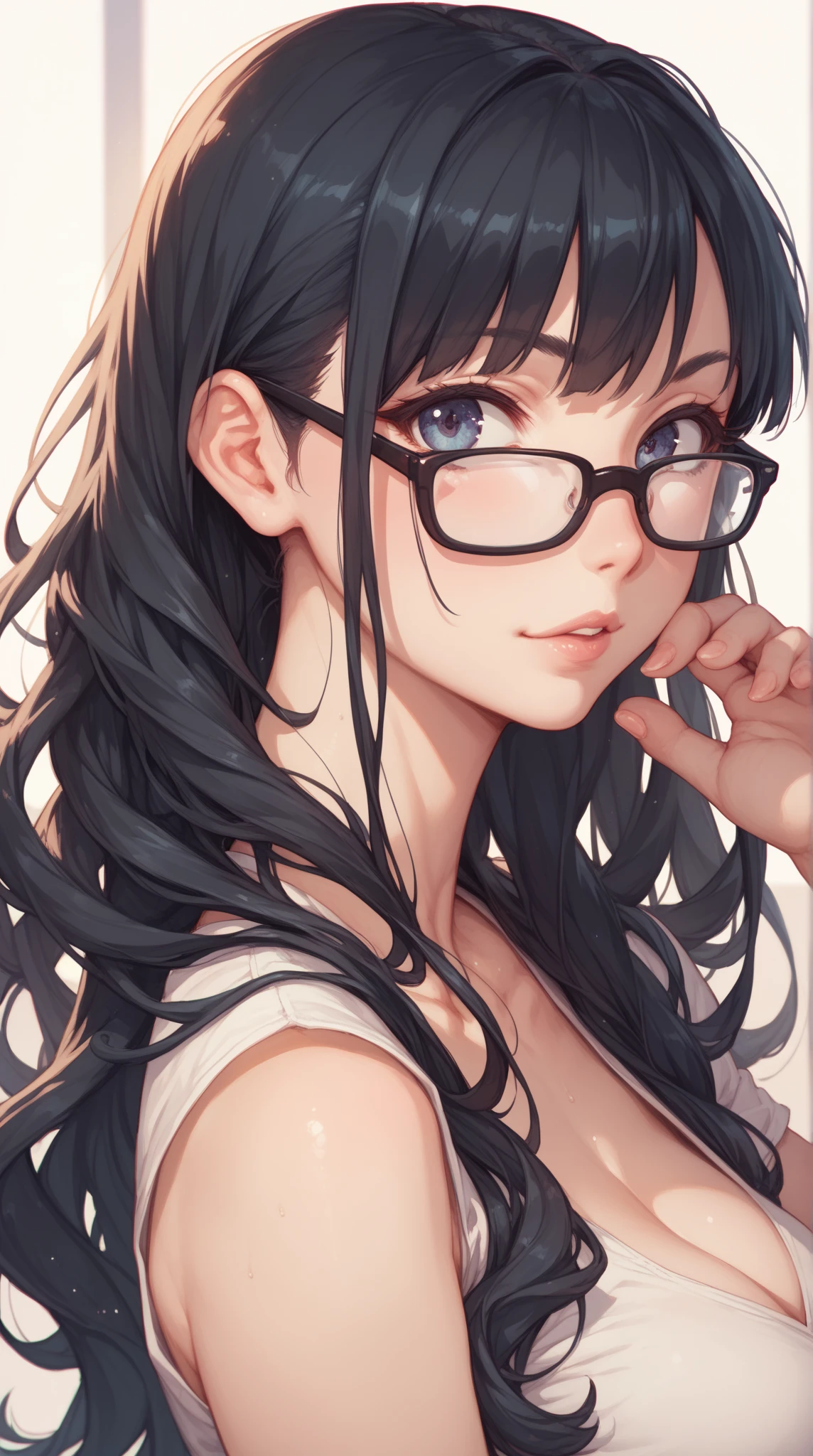  black hair, long hair，Glasses,Daffodil,一面に咲くDaffodil