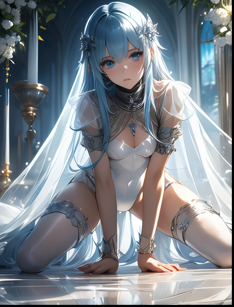 woman with blue hair,  ((elf ears)), long hair, ((topless)), ((white panties)), (((no accecories))), ((full body)), (((from the back))), (((miniskirt))), ((looking into camera)), (realistic camrea angle), (close to camera)