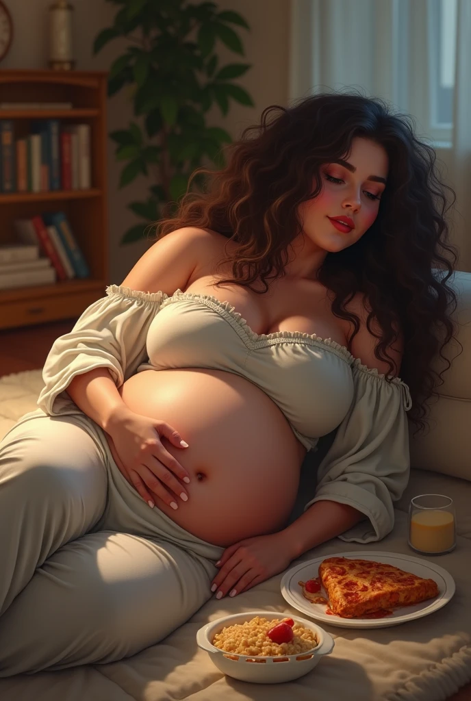 My cousin Valeria, 20 years old, long and wavy hair, black hair color, black eyes, dark skin, provocative clothes, sitting on the couch in a brewery, drinking beer while drunk, her 19-year-old friends, while rubbing her stomach because its insides are their 18-year-old cousin, and while they belch so much gas that their attempts to get out are in vain.