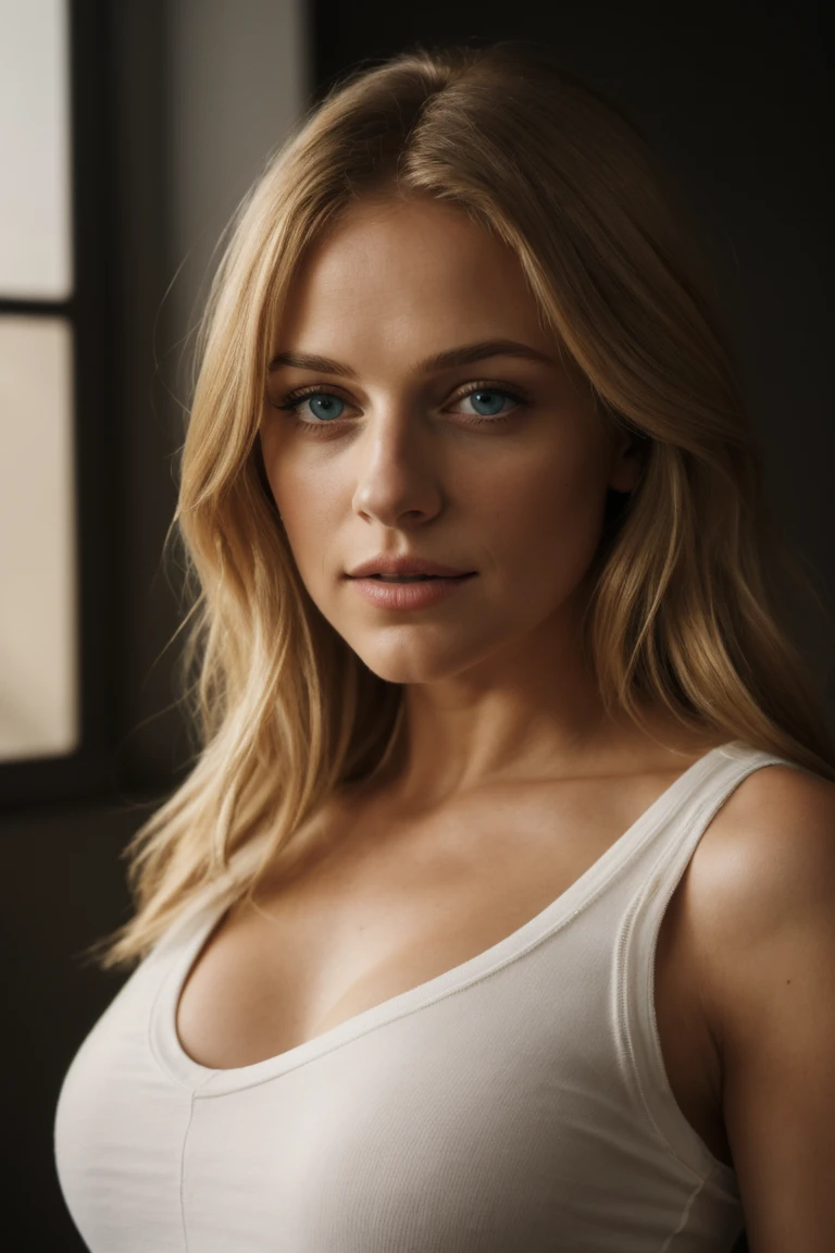 ((Best quality)),(masterpiese) hyperrealistic, (high-resolution), (8k) ,upper body Portrait of A confident-looking blonde girl with medium hair,hazel and brown eyes, High quality face, (c-cup breasts),(realistic skin texture:1:3,bokeh, Kristin Kreuk:0.5, Pascale Hutton:0.7, Teresa Palmer:0.8, perfect composition, hyperrealistic, super detailed, 8k, high quality, trending art, trending on artstation, sharp focus,  studio photo, intricate details, highly detailed, wearing   t-shirt,shorts,leggings,skirt, posing outside,f2, 35m,(fuji color:1.5),film grain,bright light:1.2, immersive atmosphere, blurring,chiaroscuro:1.2