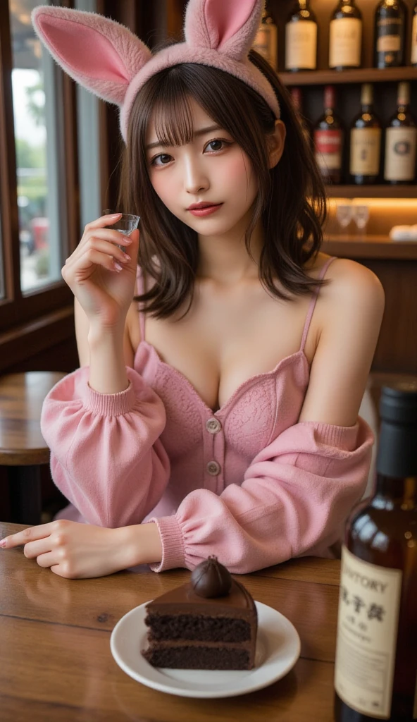 Highly detailed CG Unity 8k wallpaper, With the highest quality, super detailed, master piece, Realistic, photos realistic, extremely detailed cute girl, 25 years old, (Virgin Killer Sweater),cleavage, jeans, (blush) , Round eyes, Large breasts, looking viewer, Half body shot , kitchen , sitting , eating