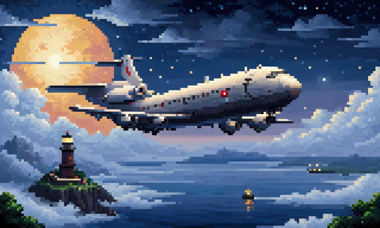 pixel art, 1 a white dirigible airship adventure , night, clouds, stars, surround sky
