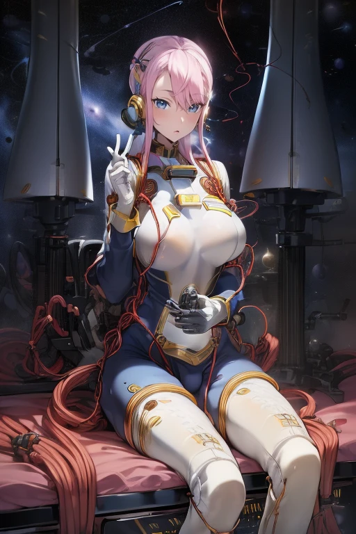 a female Nsfw cyborg,erotic posing,doujin,hentai,kawaii,stylish,pussy,busty, pubic hair,glamour,white color tone,psychedelic costume,armored,A Cyberpunk dystopian girl,fantasic dystopia,dystopian scape,bladerunner,ghost in the shell,photorealistic,psychedelic colourful tone,posing,armed,guns,weapons,masterpiece,ultimate detailed,8k,detailed background