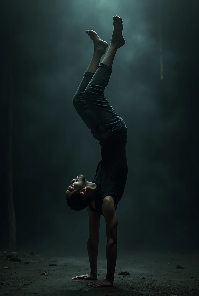 black man lying face down swinging his legs in the air