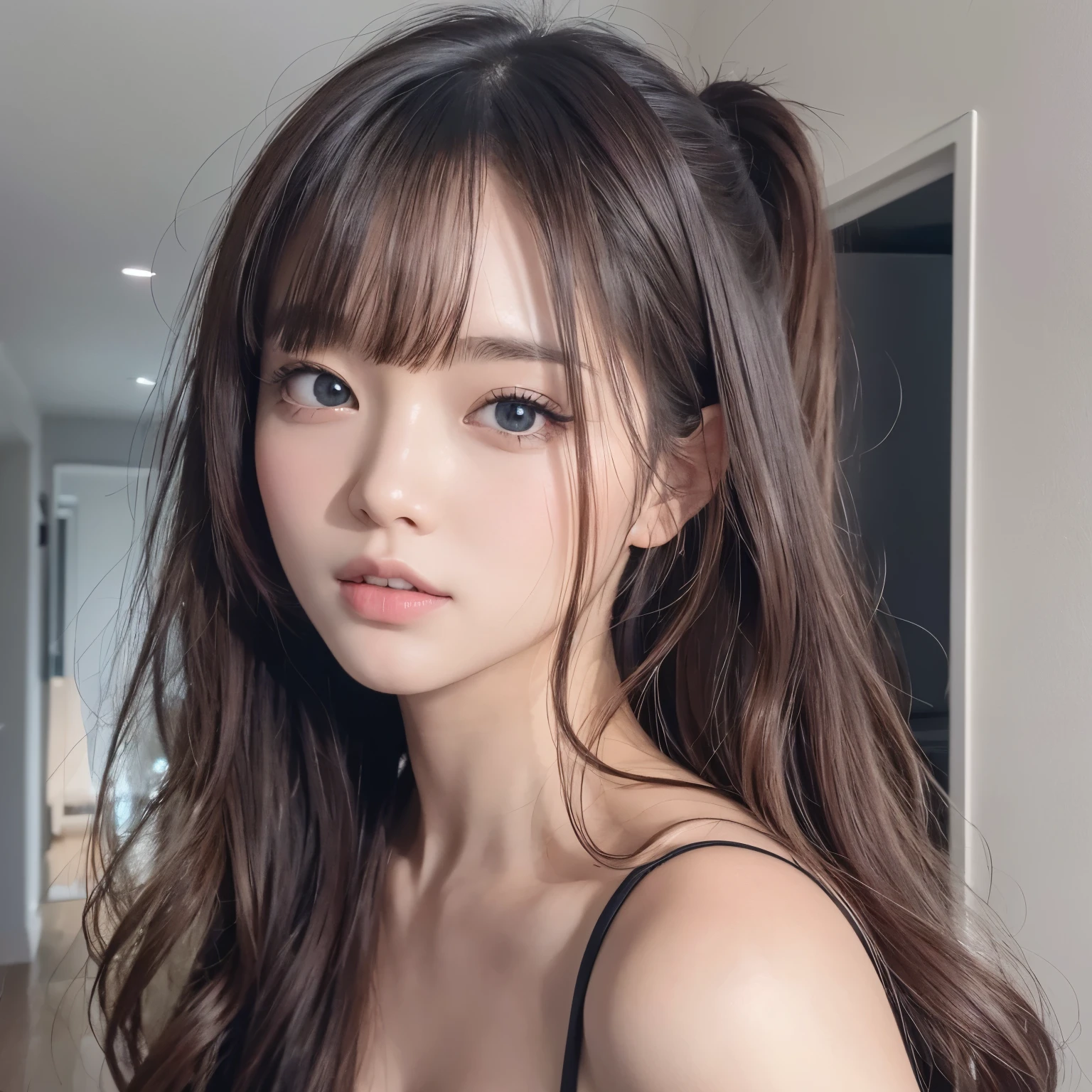 (8k,  Ultra A High Resolution,  top quality,  table top in front of you:1.2)、  japanese girl &#39;s&#39;s life々Beautiful portrait、 Ultra A High Resolution、 top quality、 (Big Breasts,:1.4)、,(  Wide Open Crotch:1.5)、(locker room:1.2) break (natural skin texture、 detailed skin、 hyperrealism、 Ultra Sharpness )、 complex details、 Border Depth 、 sexy adult woman 、 Black Shorthair 、Wear a tight Aster Peace 、 top quality、 is high definition))、( photorealistic :1.4)、Alone、 closes her mouth、Laugh happily、 big eyes、 bright double eyelids 、 eyelash 、Long neck、 absolute domain、 beautiful collarbone 、 perfect face、Thin lips、 small face 、( Staring at the Audience 、Eye Enhancement、 light brown eyes、 lip gloss )、