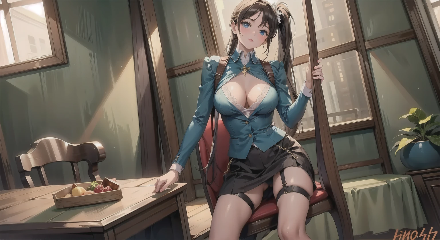 top-quality、超A high resolution、(Photorealsitic:1.4)、女の子1人、Woman without clothes、(huge-breasted:1.2)、looking at viewert、a closeup、full body Esbian、(Being in the office:1.3)、sexy pose