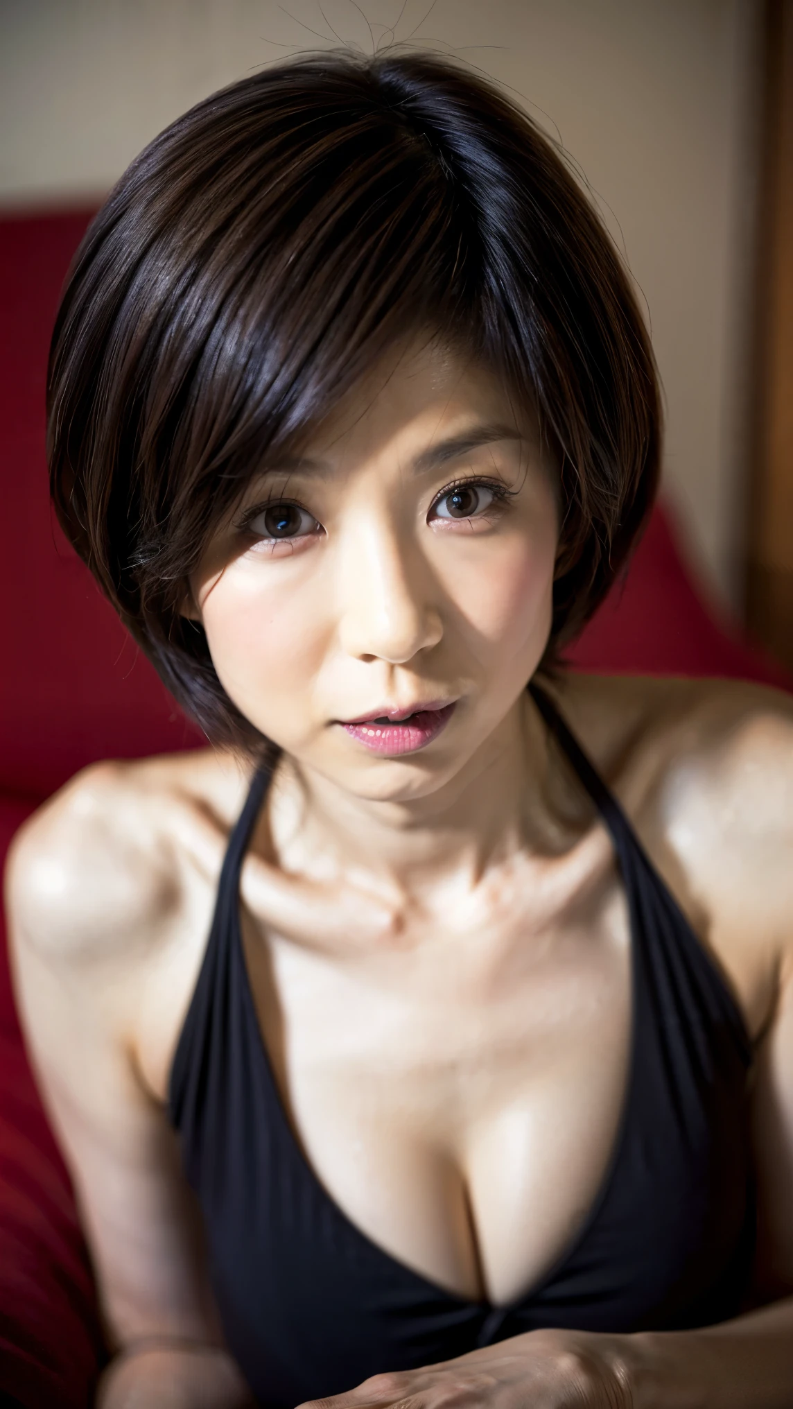 (( 56 years old,  Japanese, Petite women, Voluptuous women,   no makeup,  small eyes , In the bedroom)), (    full-body portrait crossing the camera   ,   beautiful black hair  ,   short bob hair,   Big Breasts  ,  Completely naked ,   protruding nipples,   Thick pubic hair  ),  pale skin, Thin lips,   skinny, Body Type,   delicate and sexy collarbone  ,   top quality,   RAW photos ,  realistic , face,   very beautiful , cute,    Depth of Written Border  ,   is high definition , 超   Details,    Details, Very    Details, extremely    Details eye and face,   sharp pupils,  Sharp Focus ,   movie lighting 