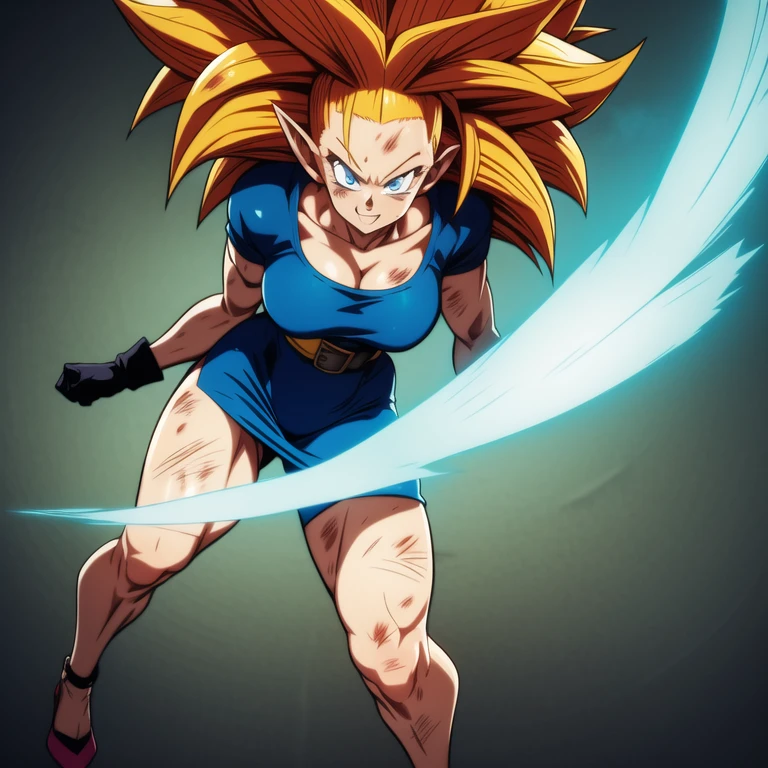 dbsuper style, 1
Girl, captain mizuki, green aura, super saiyan's aura, belt, pointed ears, elf ears, Red colored hair, huge hair, bruise, bruise on face, clenched hands, frown, gloves, blue eyes, grey gloves, evil grin, medium breasts, Aura around her, solo, high ponytail, mouth opened, furious, magician clothes, long skirt with under-shorts,  powering up aura
, ((masterpiece)) 
