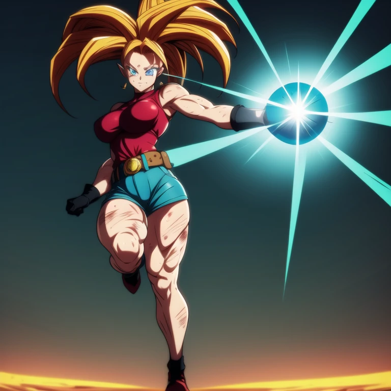 dbsuper style, 1
Girl, captain mizuki, green aura, super saiyan's aura, belt, pointed ears, elf ears, Red colored hair, huge hair, bruise, bruise on face, clenched hands, frown, gloves, blue eyes, grey gloves, evil grin, medium breasts, Aura around her, solo, high ponytail, mouth opened, furious, magician clothes, long skirt with under-shorts,  powering up aura
, ((masterpiece)) 
