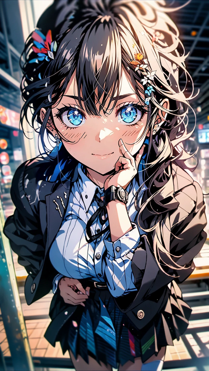 (( school uniform:1.3)), High Quality ,  high definition ,  ultra-detailed,  high image quality,  High Quality ,  anime illustration, (  beautiful eyes with attention to detail  : 1.2),  deep neckline , ( Fine Details and Facial Details :1.3), ( Highly Detailed CG,  Best Shadow :1.1), Depth of Field and Blur, (perfect detail: 1.1) ,  digital illustration, エナメルart, center, Watercolor, artステーション, コンセプトart,  character seat, Lightning Wave , 美しいアニメのWatercolor,  vibrant colors,  sharp concentration, art: Kim Hyun-tae ,  details,  intricate details , Curvy Body,  deep neckline ,  vibrant colors,((A nervous expression before riding a roller coaster, Trembling legs))