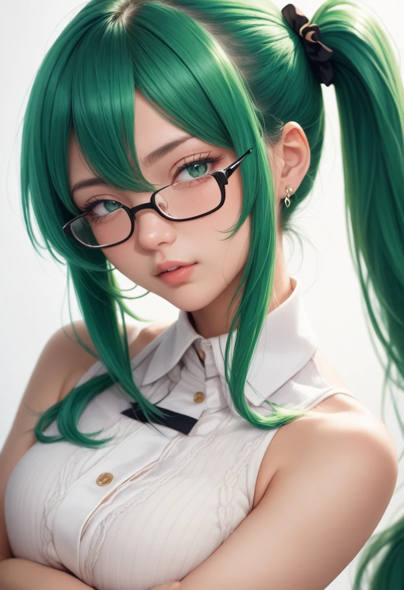 masterpiece, high definition , top quality,8k
(Kagura Suzu, green hair,side ponytail,Glasses)
