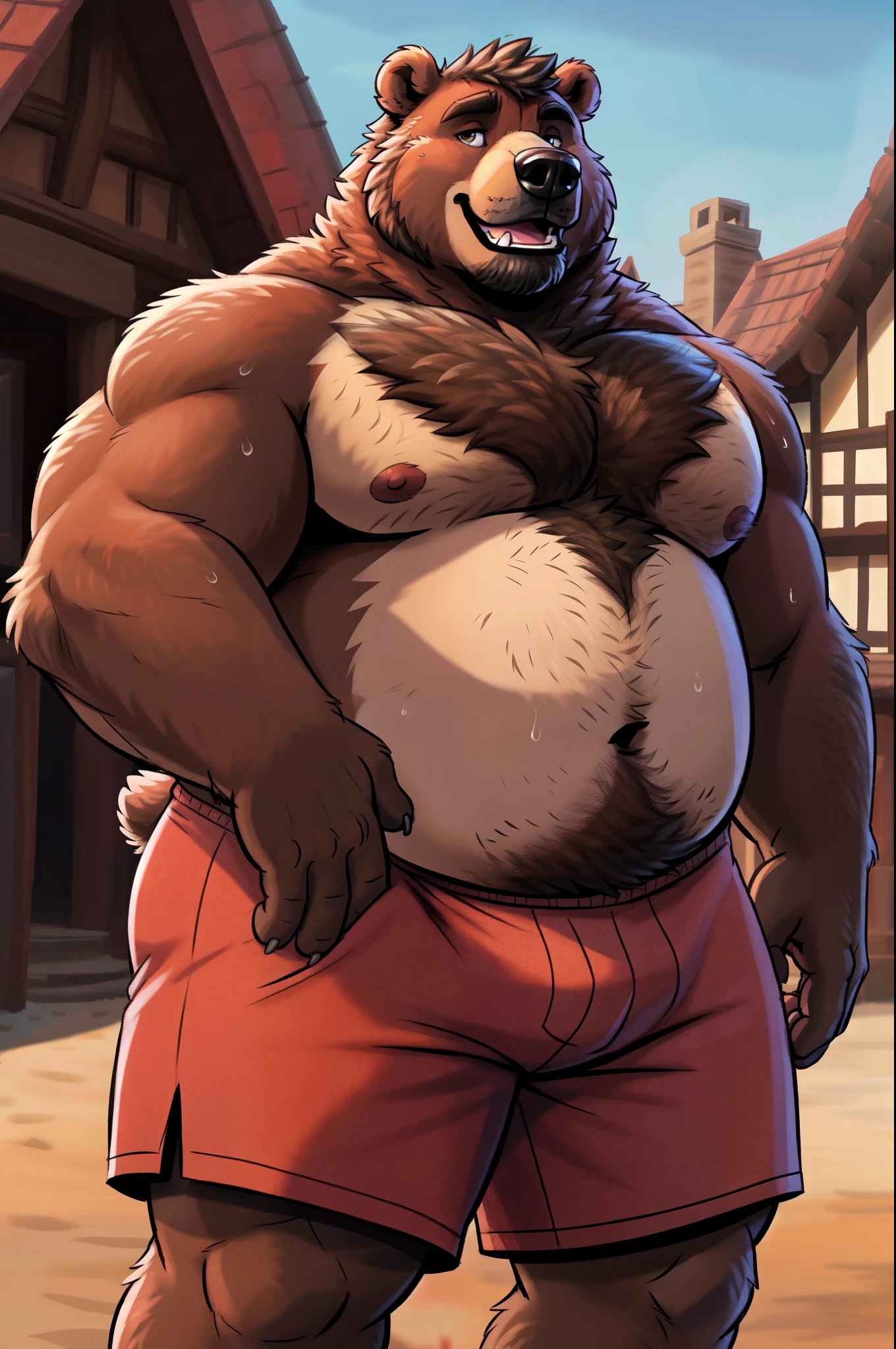 chernobog, big belly, chubby, masculine focus, underwear, giant bulge, giant balls, nipples, full body, sexy pose, full frontal