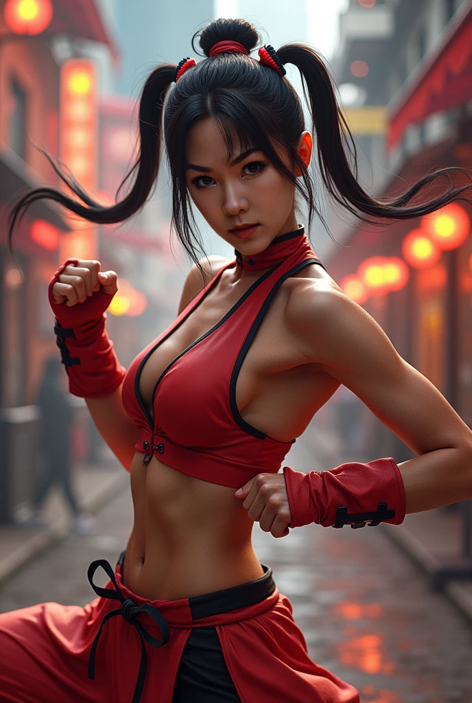 8K,japanesgirl,poneyTail,Kimono swing、Gola preta、Faisha preta、Faishadurada、esporte delta、high quality karate、Dynamic Actions、movimentos poderosos、dynamic background for sports poster。large full breasts,frontage,