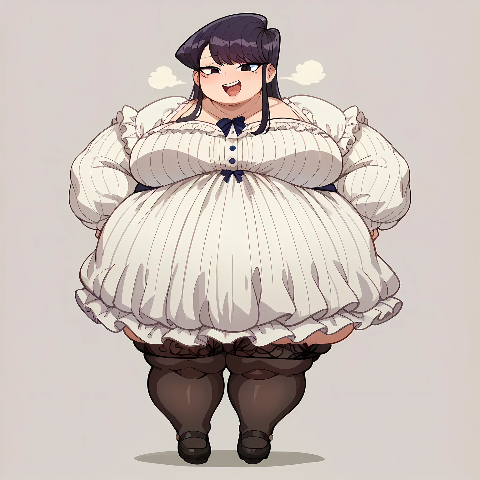 (masterpiece, best quality, highly detailed), 1girls, big belly, blurry background, huge belly, art by kipteitei, round belly, chubby, curvy, simple_background, gradient_background, belly grab, enormous belly, fat belly, thicc, bigger belly, really big belly, jiggly belly, shirt covering belly, belly cover by shirt, glasses, barefoot, ((lolita)), ((full body)), long hair