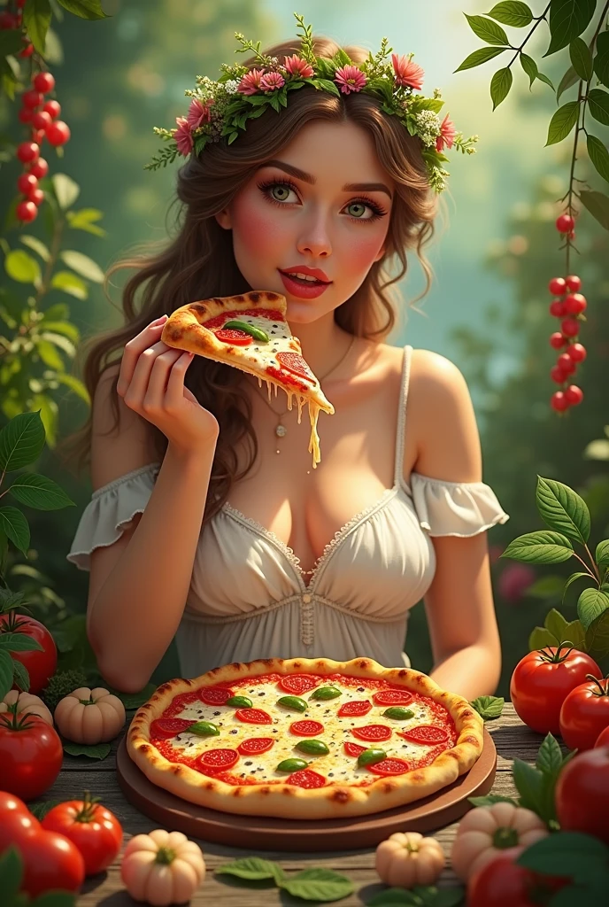 Drew Barrymore, oben ohne, (((liegt als Belag auf einer riesigen Pizza, Freche Pose))), Body full of tomato sauce, Salami on the body, melted cheese on the body, (Meisterwerk:1.2) (RAW-Foto) (bokeh) (best qulaity) (komplizierte Details) (8K) (HDR) (analoger film) (Canon D5) (Filmische Beleuchtung) (scharfer Fokus)
