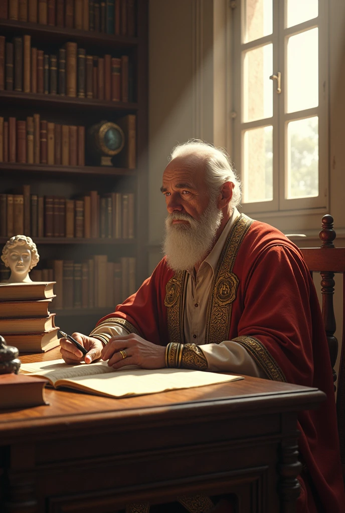 Pintura arafed de um homem com um manto vermelho sentado em uma mesa, St. Jerome writing the vulgate, por Pinturicchio, Directed by: Mariotto Albertinelli, Directed by: Ridolfo Ghirlandaio, inspirado em Mariotto Albertinelli, Directed by: Giovanni Bernardino Asoleni, Directed by: Vittore Carpaccio, Directed by: Carlo Crivelli, imagem de alta qualidade