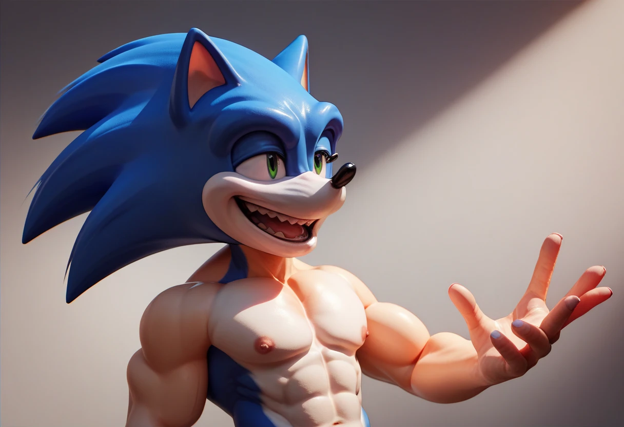 1 boy, Sonic The Hedgehog, bedroom, fat ass, wide hips, curvy, flat chest, femboy, shortstack, full body, voluptuos, masterpiece, ultra high quality, detailed hands, detailed body, stand, bulge, thong, blue fur, heels, crossdresser