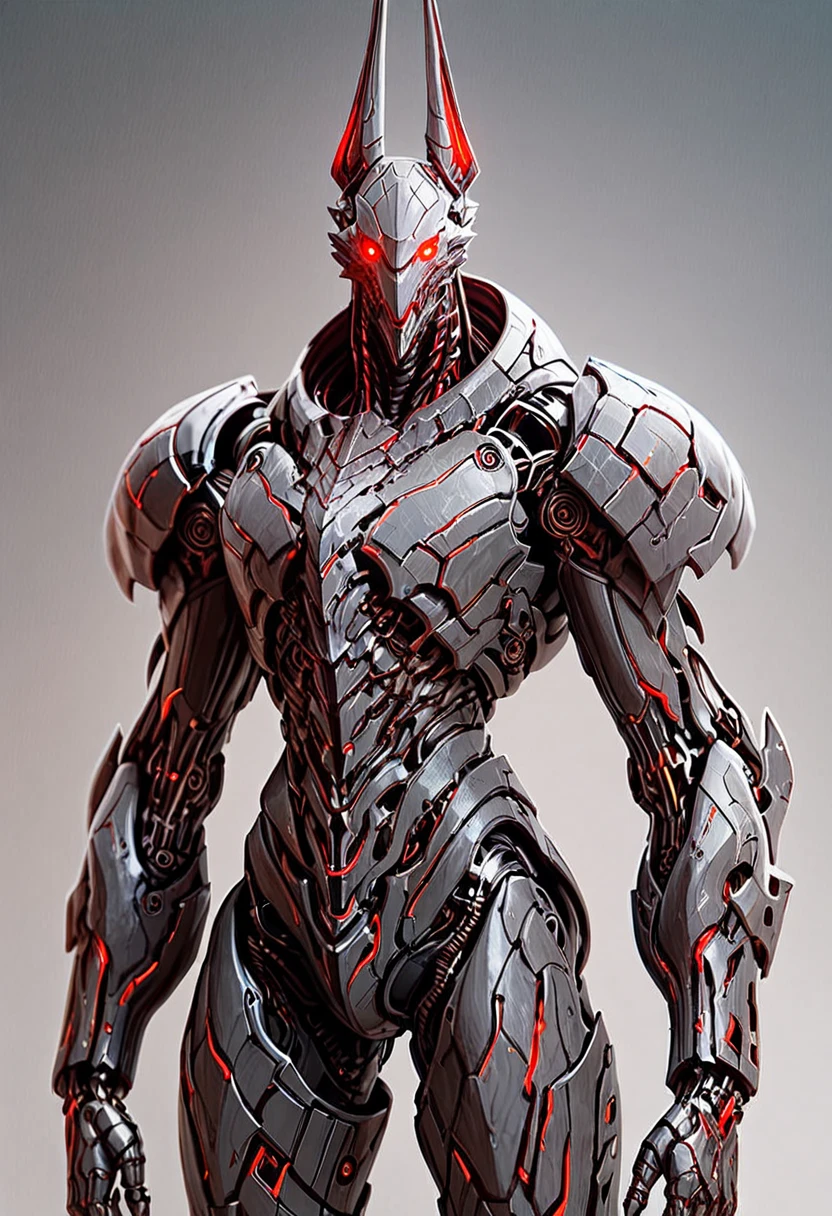 muscular armored anthro jackal, demonic, red glowing eyes, bio armor, mcnm, robotic joints, robotic parts, mechanization, score_9, score_8_up, score_7_up, score_6_up, score_5_up, score_4_up,