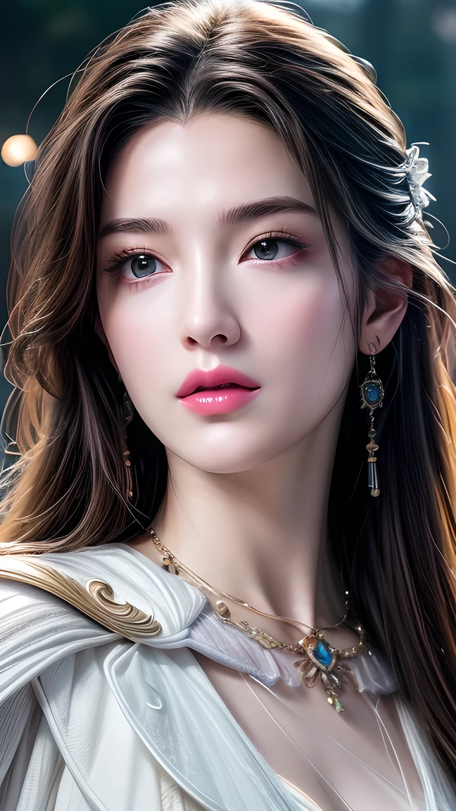 (masterpiece, high quality, best quality, Official Art , Beautiful and wonderful :1.2), ( 1 girl), extremely detailed eyes , (Fractal Art:1.3), Colorful, Most detailed, ( perfect face), glossy skin , high dynamic range , ( white cape gold lines :1.2), galaxy, (Light streaks), attention-grabbing visual effects, (Dynamic stripes , glowing trajectory :1.2), bright colors ,No teeth showing,Don't open your mouth,Not blurry。