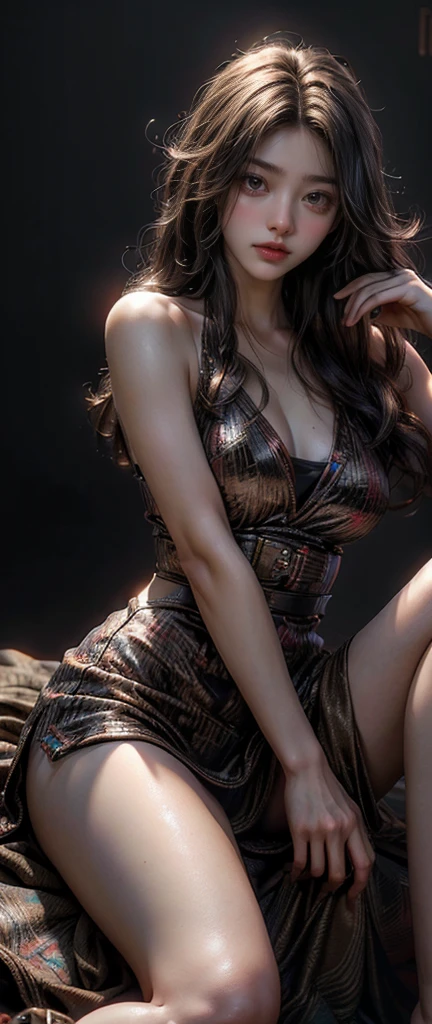 Rock Girl、21 years old、((Realistic Light, Highest quality, 8K, masterpiece :1.3)), Frank, One girl, Beautiful woman with perfect figure :1.4, uhd.Super detailed description、Supermodel proportions、Take to the stage、Cleavage、Cleavage、Show off as much skin as possible、Silk clothing、The best stage、stir up the audience、active random pose、Sing to the viewer、Beautiful embroidered floral clothing、