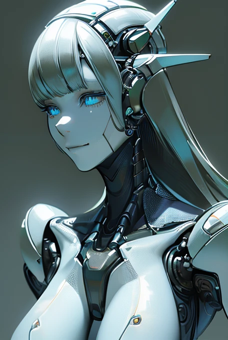 (masterpiece),(Highest quality),(Super detailed),(Best illustrations),(Best Shadow),(Absurd),(Detailed Background),(so beautiful), 16K, 8K, 4K,(Best Shadow),robotization,woman ,big bust,Robot Joint ,Metal skin,Black robot Suit,long hair,a black robot suit that covers the whole body,robot hand,cyber bodysuit,mecha head,(Detailed hands and fingers:1.2),Ball joint robot body,doll joint,beautiful face,beautiful robot girl,robotic eye,robotic hands,(no more human skin),android girl,cyborg girl,F cup, sexy body,(machine made joints:1.2),(machanical limbs:1.1),(blood vessels connected to tubes),(mechanical vertebra attaching to back),(mechanical cervial attaching to neck),no messy picture style,no emotion,tech control,black robot suit,maintenance,smile,hypno,highleg,leotard