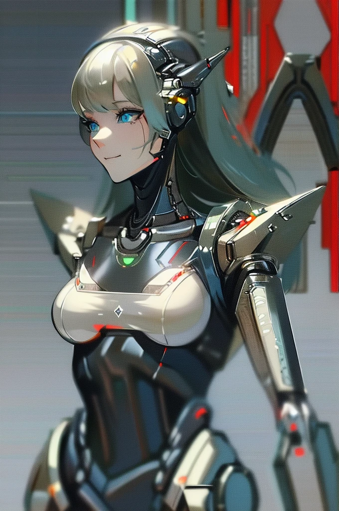 (masterpiece),(Highest quality),(Super detailed),(Best illustrations),(Best Shadow),(Absurd),(Detailed Background),(so beautiful), 16K, 8K, 4K,(Best Shadow),robotization,woman ,big bust,Robot Joint ,Metal skin,Black robot Suit,long hair,a black robot suit that covers the whole body,robot hand,cyber bodysuit,mecha head,(Detailed hands and fingers:1.2),Ball joint robot body,doll joint,beautiful face,beautiful robot girl,robotic eye,robotic hands,(no more human skin),android girl,cyborg girl,F cup, sexy body,(machine made joints:1.2),(machanical limbs:1.1),(blood vessels connected to tubes),(mechanical vertebra attaching to back),(mechanical cervial attaching to neck),no messy picture style,no emotion,tech control,black robot suit,maintenance,smile,hypno,highleg,leotard