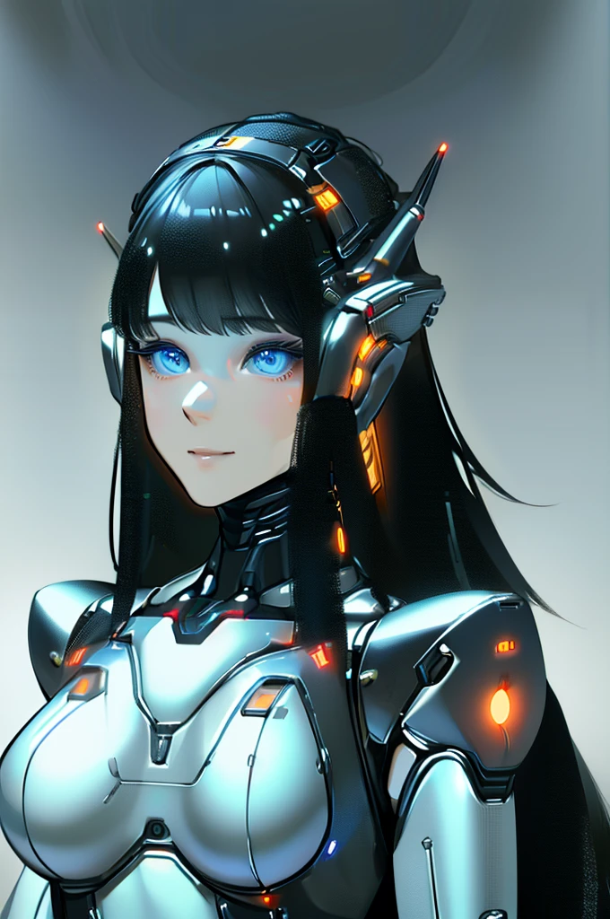 (masterpiece),(Highest quality),(Super detailed),(Best illustrations),(Best Shadow),(Absurd),(Detailed Background),(so beautiful), 16K, 8K, 4K,(Best Shadow),robotization,woman ,big bust,Robot Joint ,Metal skin,Black robot Suit,long hair,a black robot suit that covers the whole body,robot hand,cyber bodysuit,mecha head,(Detailed hands and fingers:1.2),Ball joint robot body,doll joint,beautiful face,beautiful robot girl,robotic eye,robotic hands,(no more human skin),android girl,cyborg girl,F cup, sexy body,(machine made joints:1.2),(machanical limbs:1.1),(blood vessels connected to tubes),(mechanical vertebra attaching to back),(mechanical cervial attaching to neck),no messy picture style,no emotion,tech control,black robot suit,maintenance,smile,hypno,highleg,leotard