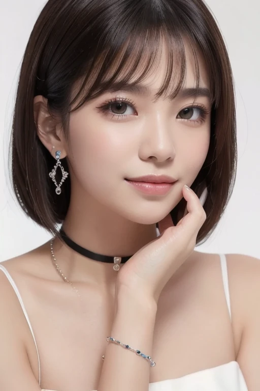 (An 18-year-old black gal perfect for friendship)(Bright colors:1.3)、(Very detailed ((Blue Diamond)) Earrings:1.4)、RAW Photos、Genuine:1.6、quality:1.5、8K、masterpiece:1.3、Ultra-high resolution:1.0、Sharp focus:1.2、、(Big Breasts:1.5)、Beautiful woman with perfect style、Highly detailed face and skin texture、Beautiful Eyes、double eyelid、(Black gal makeup:1.2)、Perfect facial balance、(smile:1.1)、((Silver short hair:1.2)、Beautiful studio soft light、Rim Light、Sharp details、surreal、Octane Rendering、Fine and beautiful skin、Genuine skin、(Looking at the audience)、(((Sexy Sailor Suit)))、
