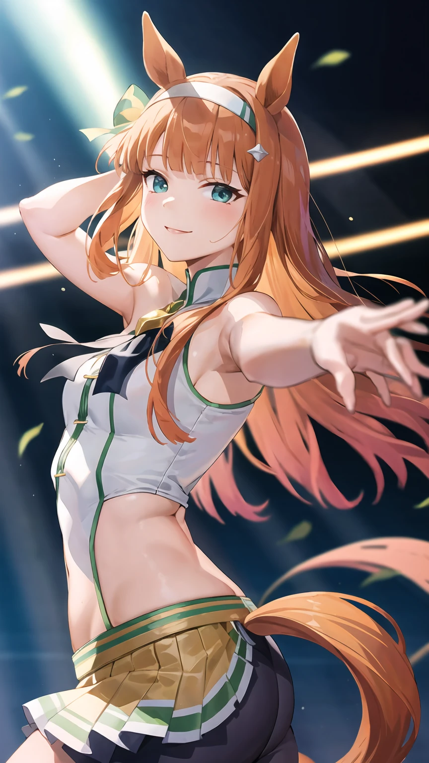 sexy dance show,(breast grab,BreastLift:1.5),silence suzuka \(umamusume\),good anatomy, masterpiece, best quality,realistic, hyperrealistic, 16k hdr,happy Smile,(Live Stage:1.2),(see through costume:1.3),Stage costumes,Horse tail,ultra miniskirt,navel,micro panties,(show off clearvage:1.2),erected nipples,sweat,large breasts,upper body,(open breasts:1.2)