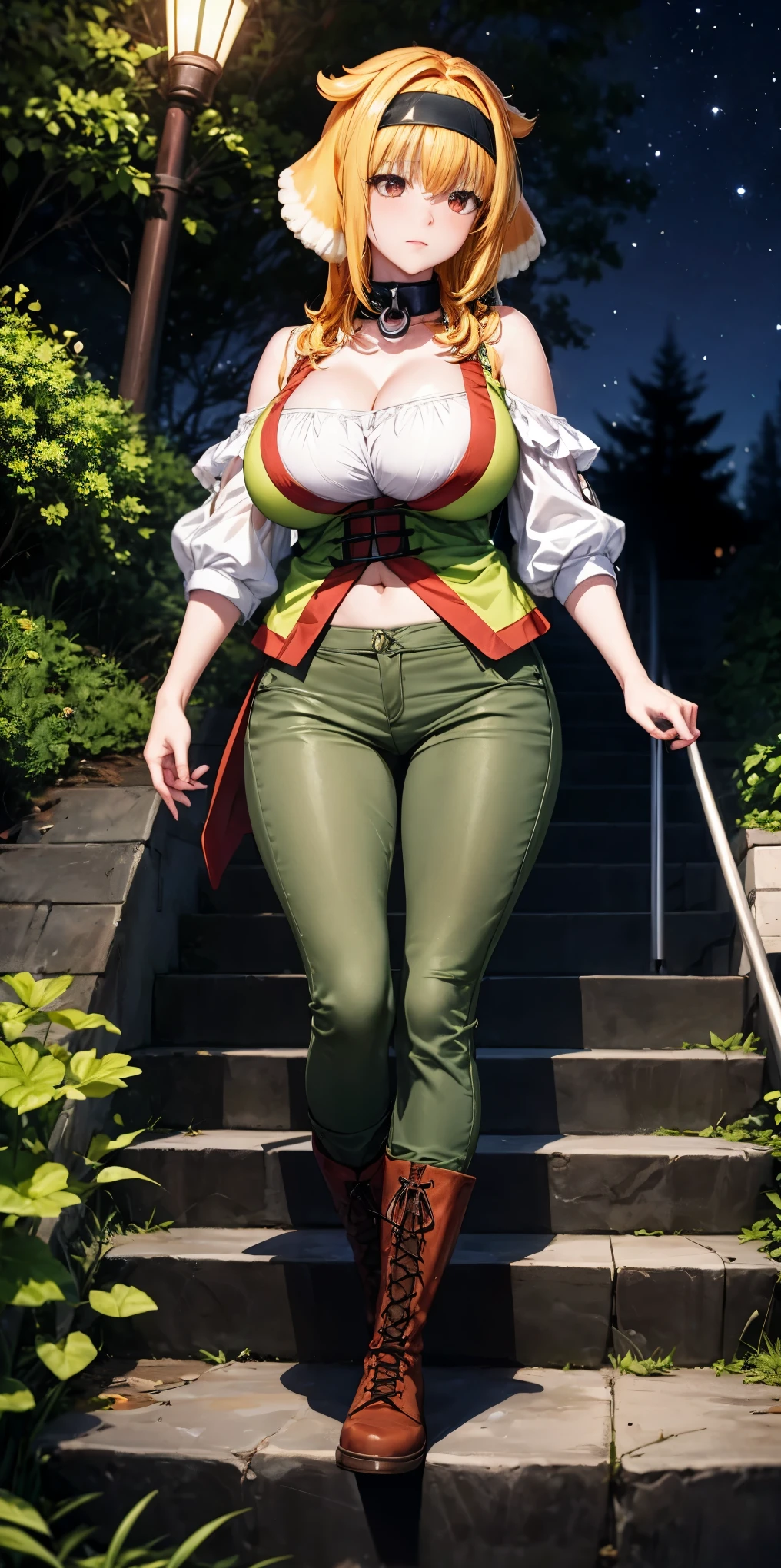 older mature blonde ponytail pvc wide skirt gloves boots boobs forest stockings cucumber