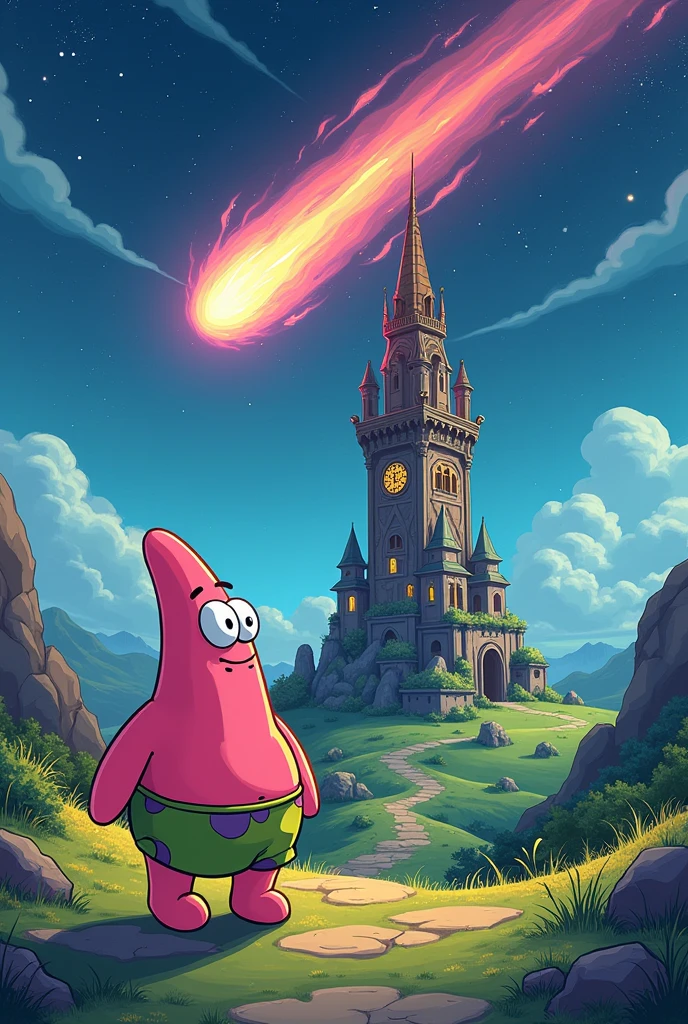 Make Patrick go near the elf tower and fly a meteorite