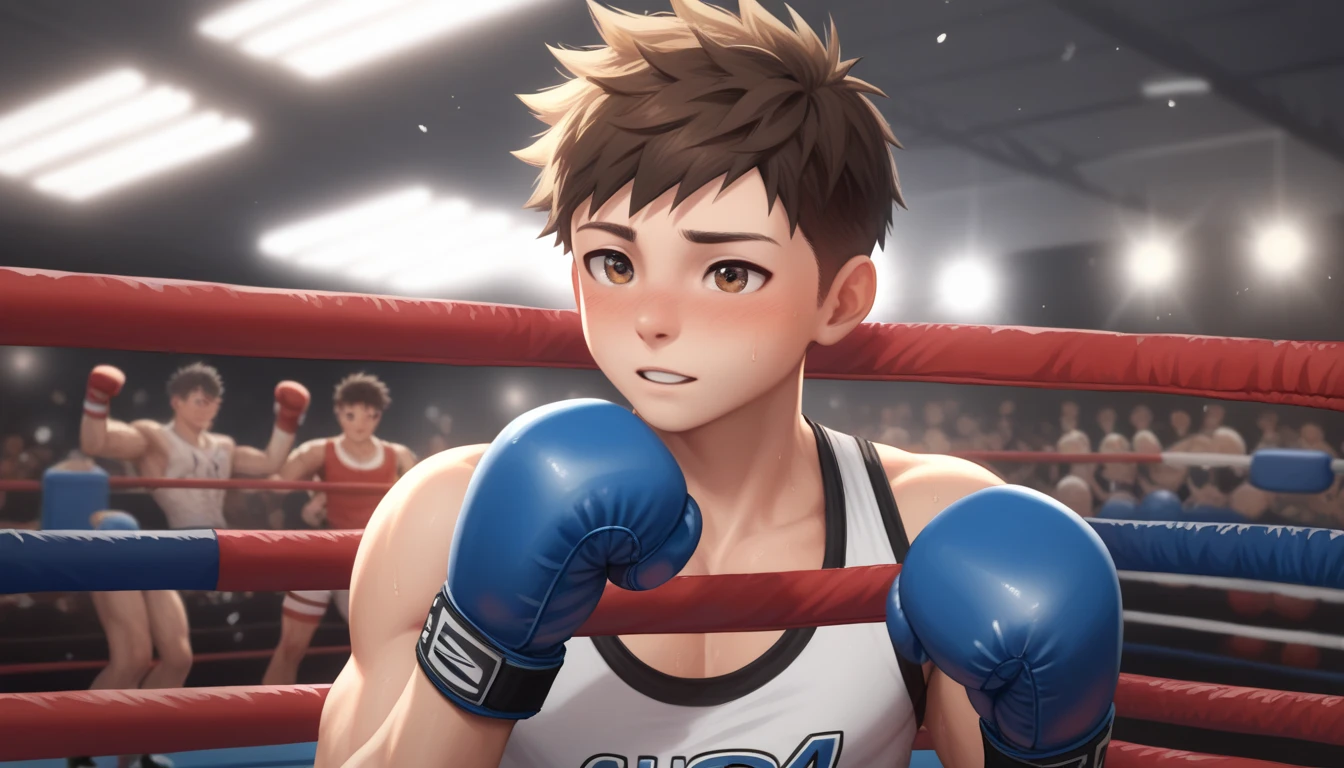 Two handsome cute kiid little young boy 5yr,kiidnap,delicious expression,blush,messy short hair,from front,in public gym,kiid face,wearing clothes wrestling,boxing,fullbody,HD,4k,8k,dynamics lighting,perfect lighting,realistic