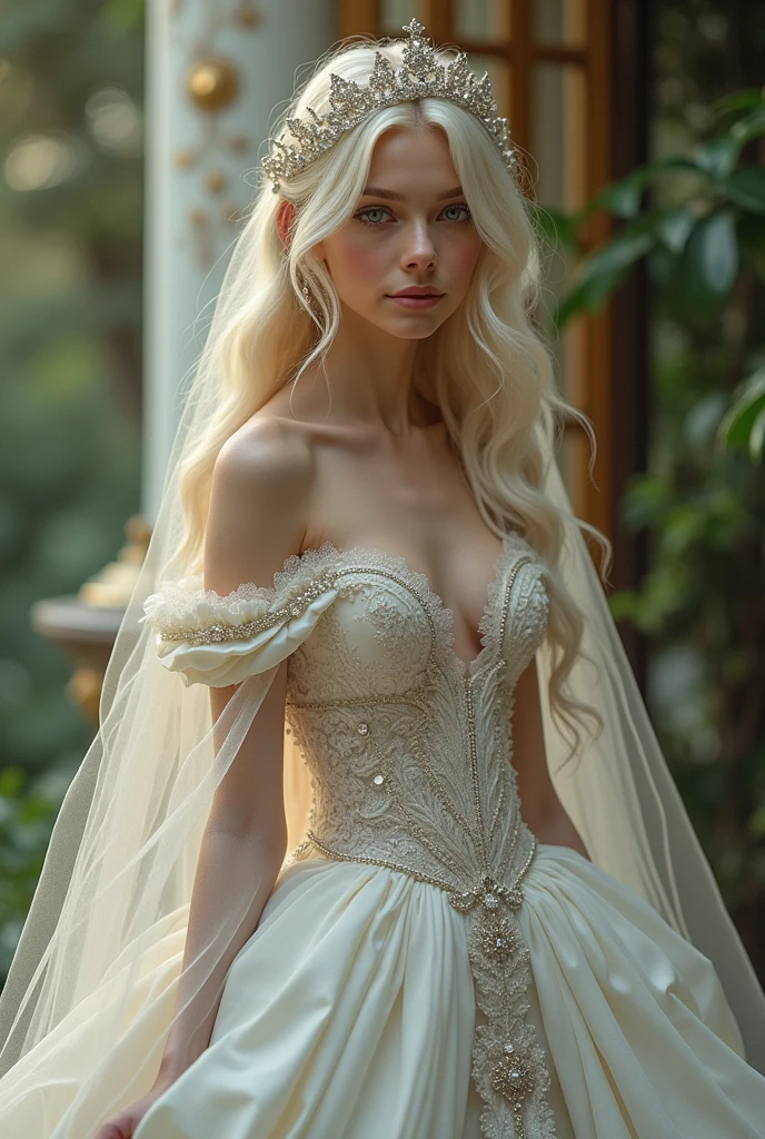 Dragón ball super, Vados, Beautiful woman, Revealing wedding dress, Kneeling