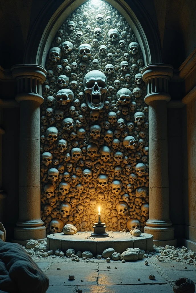 skull on an altar in dark abandoned church, sconce, candles BREAK
((masterpiece:1.2, best quality)), 4k, high quality, solo BREAK
to8contrast style, <lora:theovercomer8sContrastFix_sd21768:1>