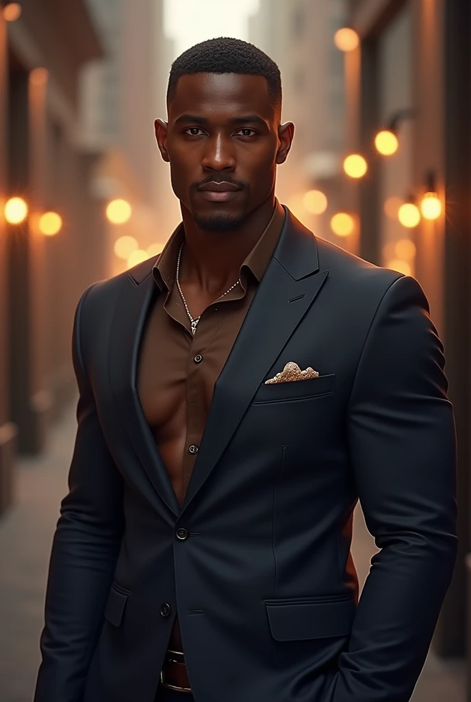 CREATE A MUSCULAR WHITE MAN RAISING HIS ARM FORWARD AND UP WITH HIS HAND OPEN AND STRAIGHT, wearing a black overcoat