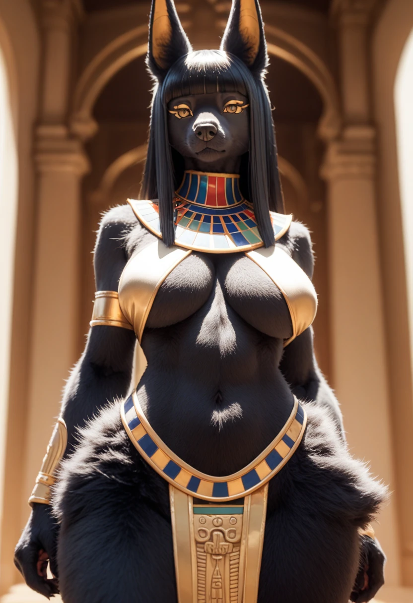 masterpiece, high definition , top quality,8k
((pitch black fur,furry,kemono,Fluffy fur,anubis girl))
( black hair,waist-length hair,straight hair,blunt bangs)
(slender,large breasts,No nipples)(Egyptian priests)