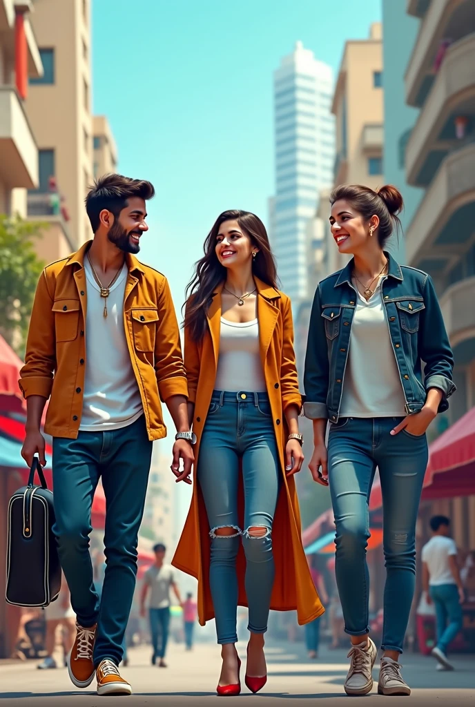 I want 3 characters 1 girl and two guys who are in there early 20s one guy is from a high family one is from a normal family and the girl is from a middle high class family they are based in karachi