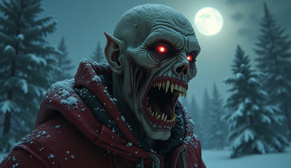 (Upper body、from the  up:1.5), disgusting horror images, unknown creature、evil smile and glowing eyes, Awesome color art in 4K, Best Jump Scare Scenes, Very scary, glowing eyes and mouth, red eyes shine, his eyes are red and shining, blue shining face, completely red eyes、No pupil、split mouth,　human skin