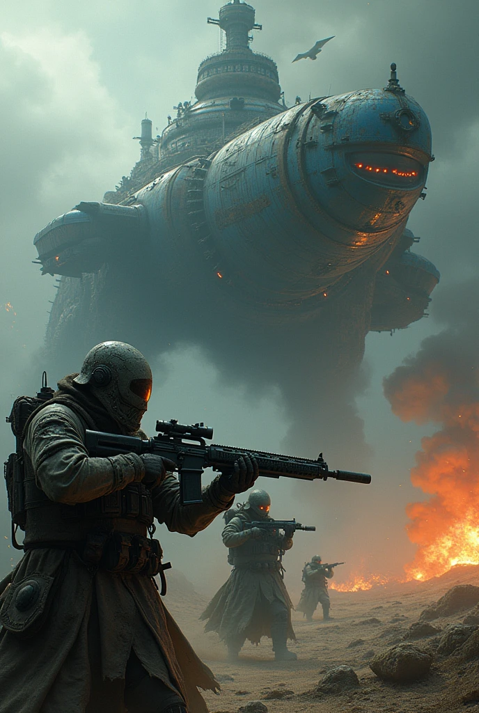 photorealistic, (hyperrealistic:1.2), beautiful, masterpiece, best quality, perfect lighting, (colorful),cinematic lighting,extremely detailed CG unity 8k wallpaper,, <lora:jkrz - JakubRozalskiStyle2:1>, jkrz, snow, weapon, gun, backpack, multiple boys, outdoors, snowing, rifle, scenery, holding weapon, bag, holding, fire, grey sky, walking, military, from behind, soldier, holding gun, ruins