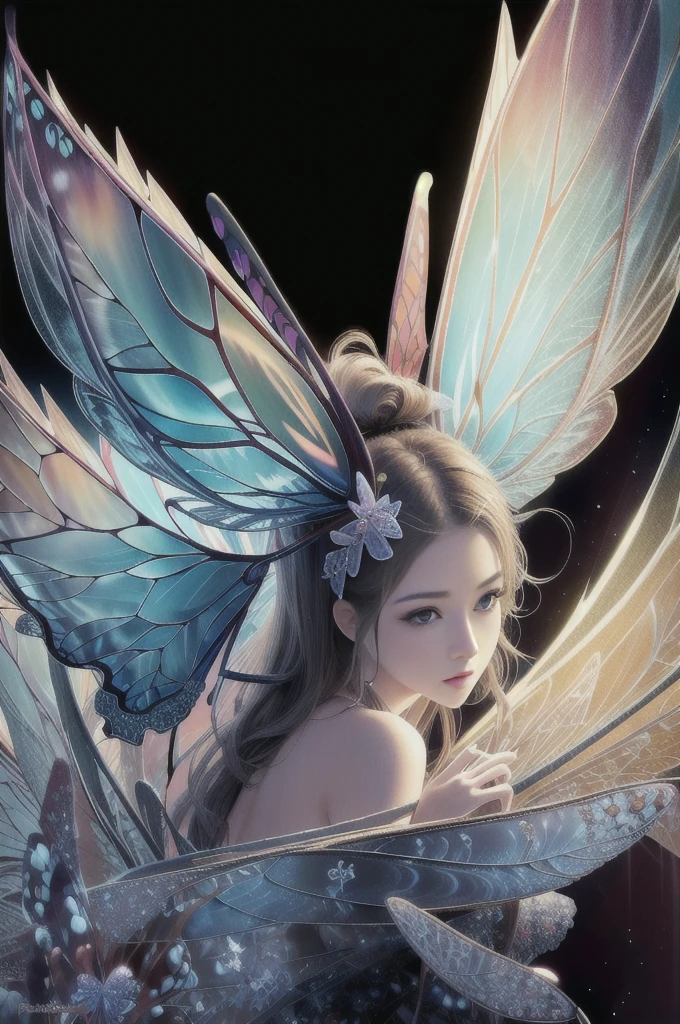 A red dragonfly is perched on the fingers of a beautiful girl、Beautiful countryside sunset,,full body,short hair,blue eyes,undressed