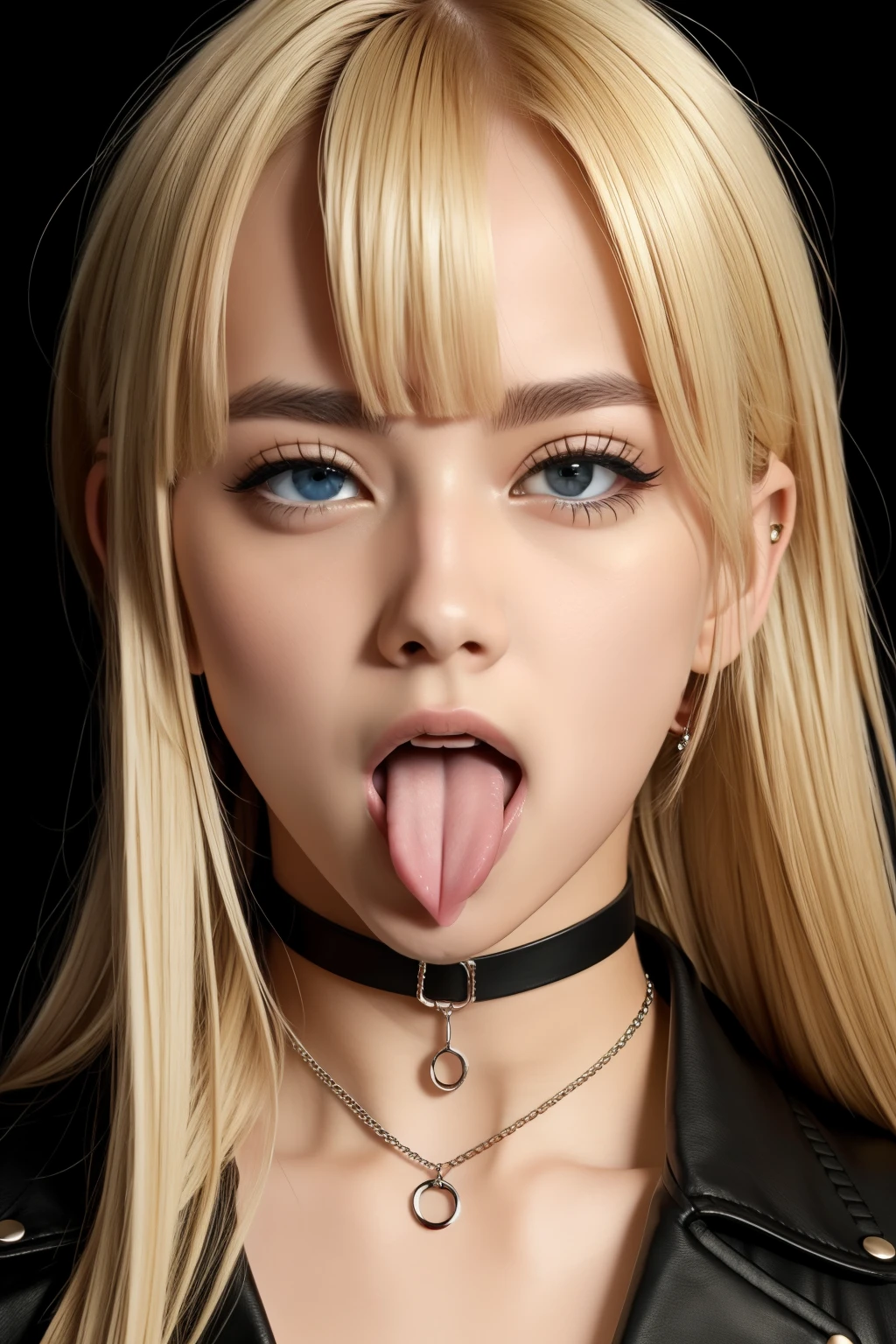 smaller , , choker, blonde alone, sticks out his tongue