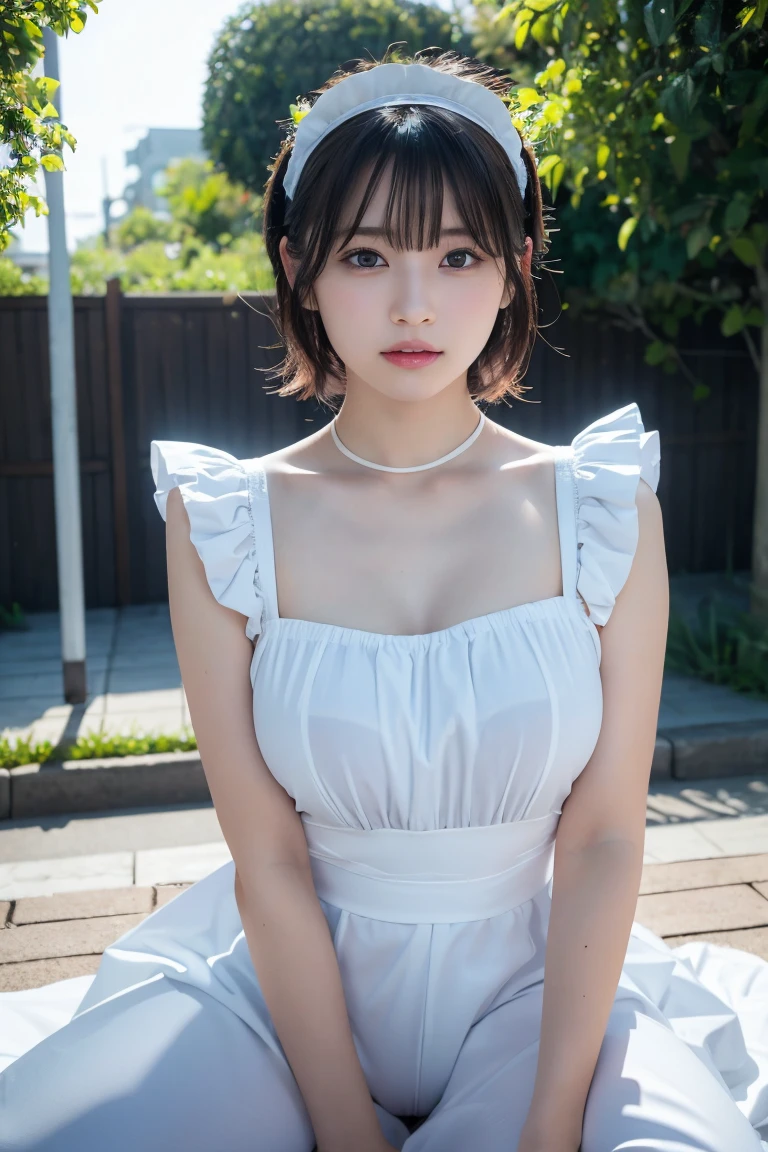Highest quality, Ultra-high resolution, (Realistic:1.4), 1 Girl, (Complicated maid outfit:1), Curvaceous, Big Breasts, Black Hair, Show Viewer,
