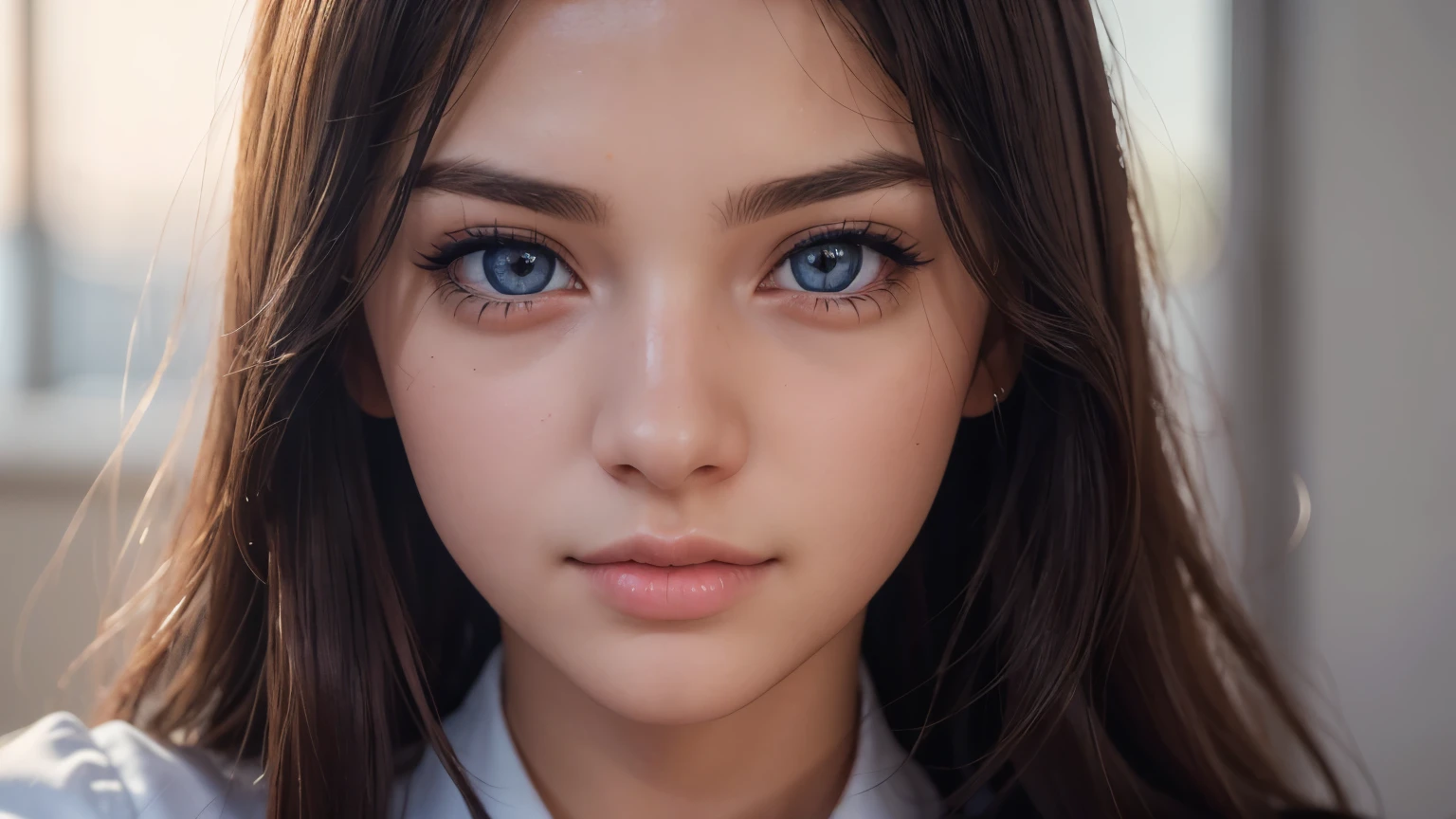 realistic high school girl Looking at the camera, beautiful detailed eyes, beautiful detailed lips, extremely detailed face, longeyelashes, school uniform, (best quality,4k,8k,highres,masterpiece:1.2),ultra-detailed,(realistic,photorealistic,photo-realistic:1.37),studio lighting,vivid colors,warm color tone,soft lighting