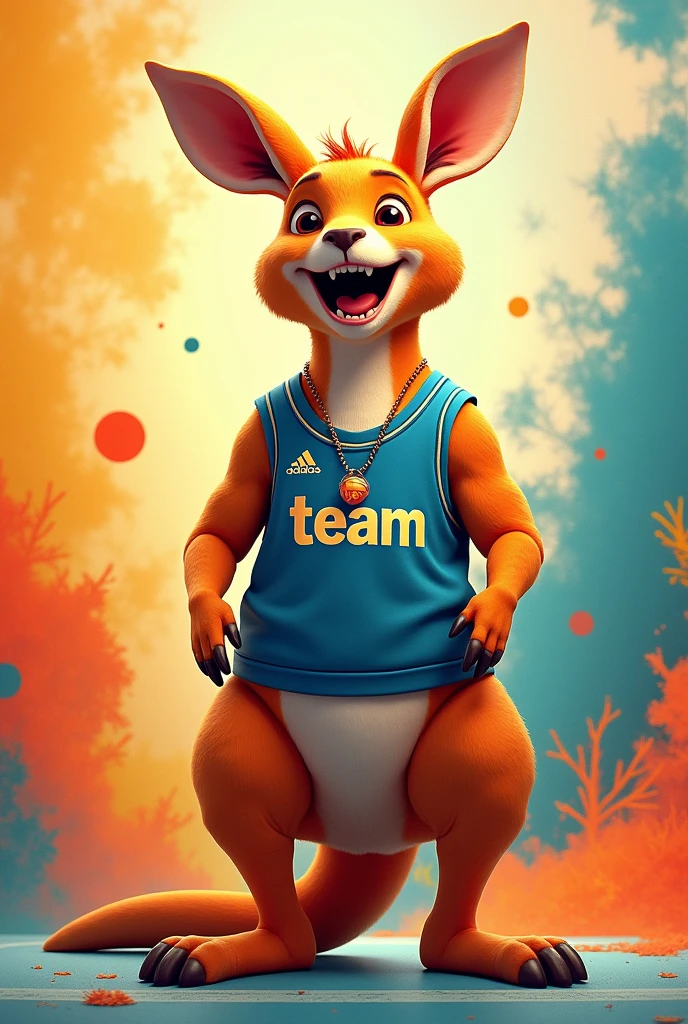 Un animal hybride un corp de lapin avec une tete de golden retriever habillé en tenue de basket-ball de la france fille
