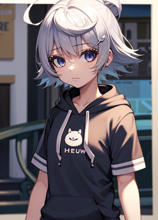 1girl, short white hair, white eyes, wearing a plain white shirt, hoodie, expressionless, high res, ultrasharp, 8K, masterpiece, looking at viewer