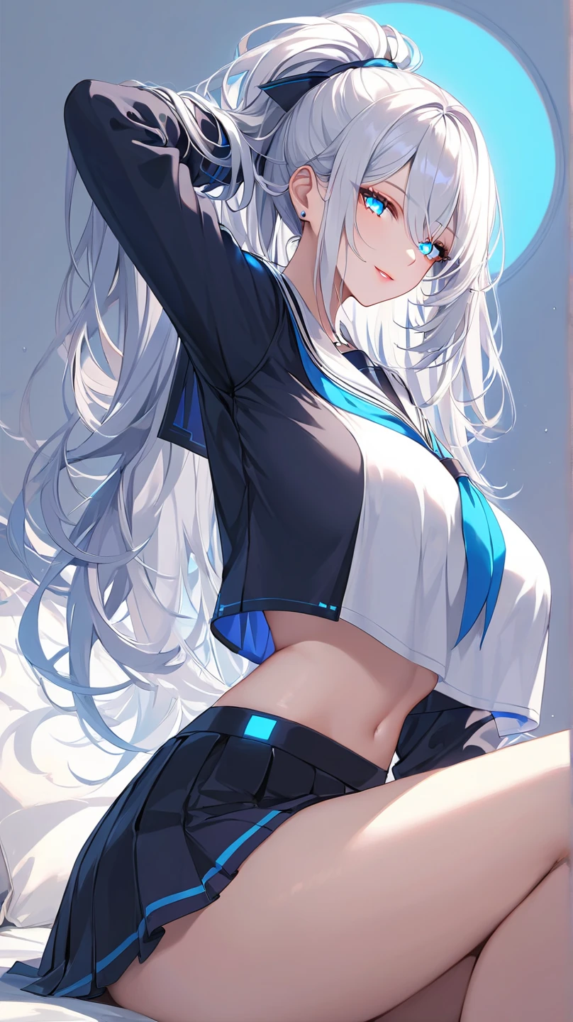 (masterpiece), best quality, expressive eyes, perfect face, silver hair, 1 girl, kamisato Ayaka genshin impact, wearing yoga pants and sports bra, absurdres, high res, ultrasharp, 8K, masterpiece, perfect hands, perfect eyes,