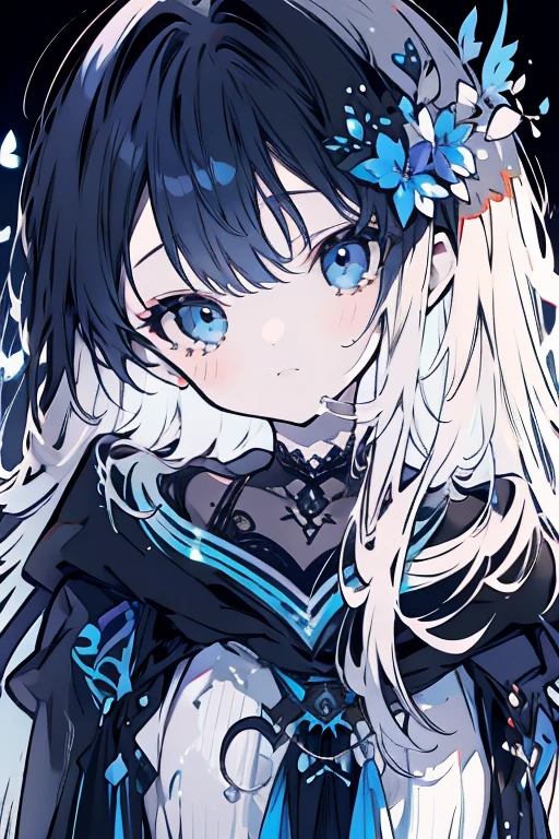 Masterpiece anime characters。Little Devil Beautiful Girl、bobhair、Black crown、Wearing a gothic dress、Swaying gray hair、Smile with a cheeky look。