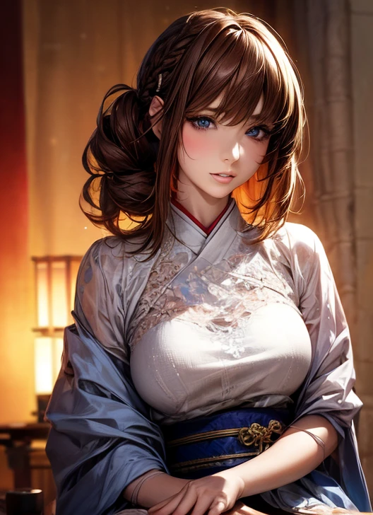 (( top quality)), (超 high definition ), ( very detailed), ( detailed description ), (( best CG )), (masterpiece),  Ultra Detailed Art , ( top quality, 8k, 32K, masterpiece), ( realistic :1.2)、( high definition ),  very beautiful face and eyes ,  1 Woman ,  Thin Waist, Delicate body, ( top quality,  attention to detail,  rich skin details ), ( top quality, 8k, Oil paint:1.2),  bright color、 beautiful Japanese woman 、 detailed face 、 、((Random HairStyle:1.2))