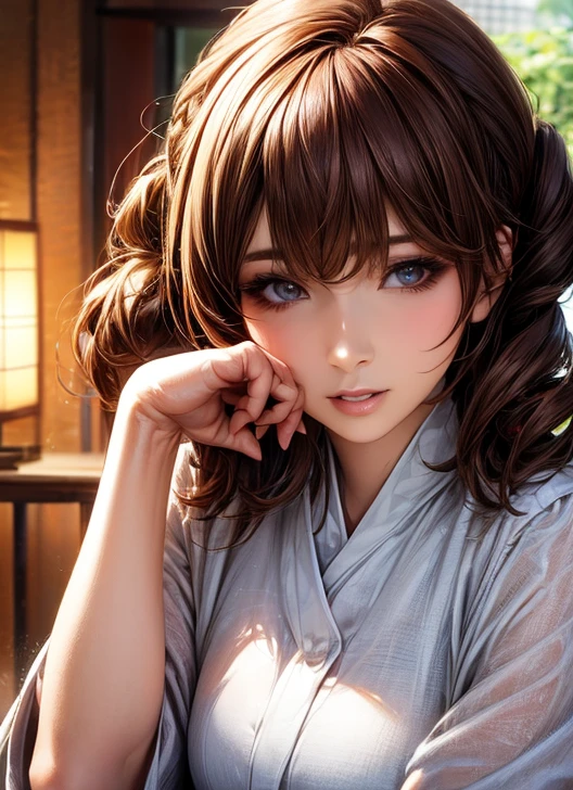 (( top quality)), (超 high definition ), ( very detailed), ( detailed description ), (( best CG )), (masterpiece),  Ultra Detailed Art , ( top quality, 8k, 32K, masterpiece), ( realistic :1.2)、( high definition ),  very beautiful face and eyes ,  1 Woman ,  Thin Waist, Delicate body, ( top quality,  attention to detail,  rich skin details ), ( top quality, 8k, Oil paint:1.2),  bright color、 beautiful Japanese woman 、 detailed face 、 、((Random HairStyle:1.2))