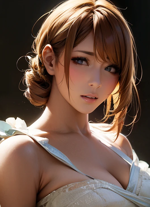 (( top quality)), (超 high definition ), ( very detailed), ( detailed description ), (( best CG )), (masterpiece),  Ultra Detailed Art , ( top quality, 8k, 32K, masterpiece), ( realistic :1.2)、( high definition ),  very beautiful face and eyes ,  1 Woman ,  Thin Waist, Delicate body, ( top quality,  attention to detail,  rich skin details ), ( top quality, 8k, Oil paint:1.2),  bright color、 beautiful Japanese woman 、 detailed face 、 、((Random HairStyle:1.2))